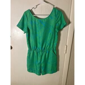 LOFT Ann Taylor Tropical Palm Print Short Sleeve Romper 2 Coconut Girl Vacation